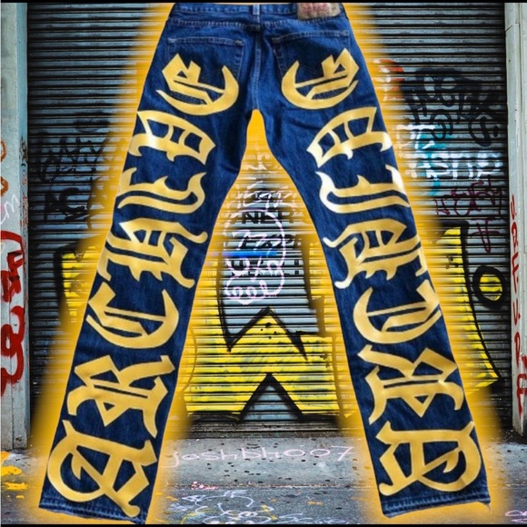 π A.D.S YeLLoW SCRiPT DeNiM ππ - Picture 2 of 5